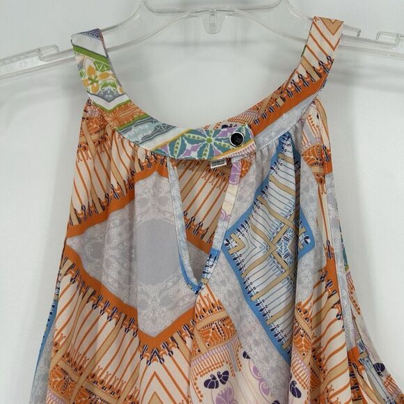 Spense Boho Tank Top Blouse Mixed Border Pattern Colorful Halter Keyhole Size L - Picture 2 of 9
